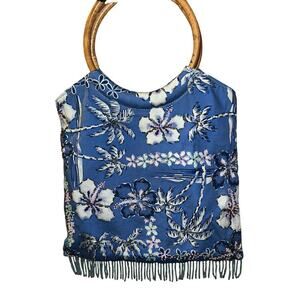 Vintage blue Hawaiian beaded hand bag